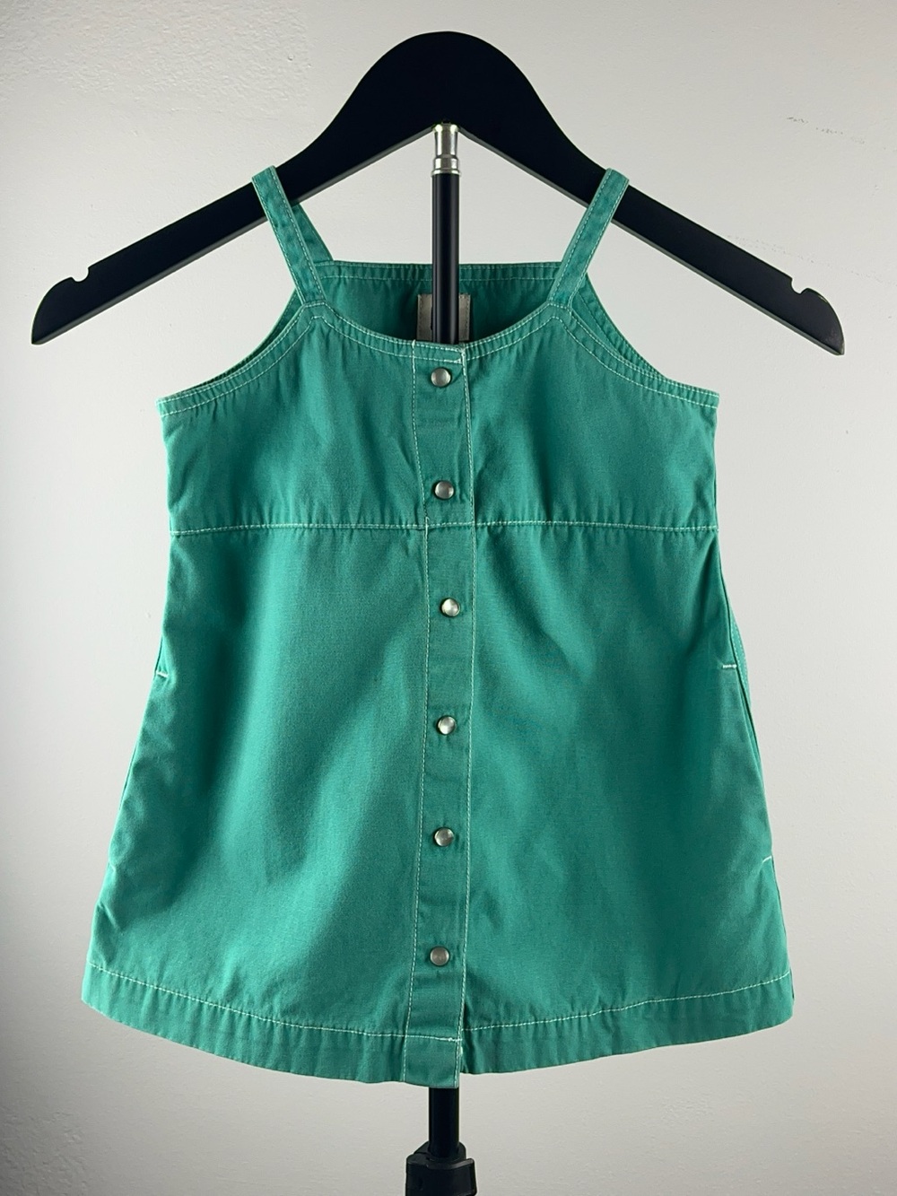 Gap 90s Green Canvas Snap Front Vintage Cotton Toddler Dress XXS